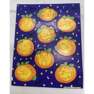 Vintage 1990's Gibson Greetings Halloween Pumpkins Jack-O-Lanterns sticker sheet